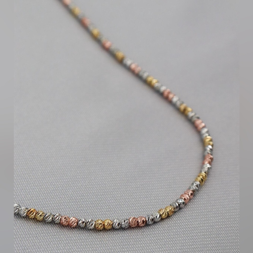 Tri-Color Beaded Diamond Cut Necklace